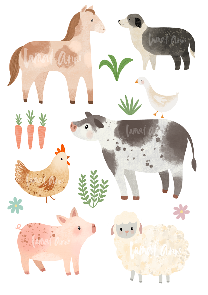 Farm Animals Clipart Set for Personal and Commercial use